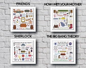 Tv show cross stitch pattern pdf, Friends, How I met your mother, The Big Bang Theory, Sherlock, Funny cross stitch