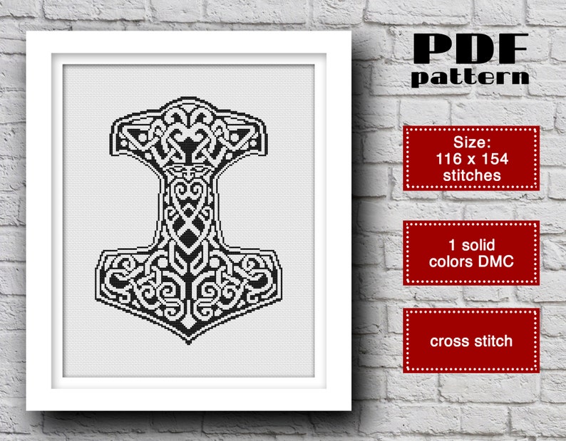 Thor's Hammer Cross Stitch Pattern Pdf Viking Cross Etsy