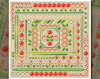 Apfel Sampler Kreuzstich Muster pdf, Primitive Kreuzstich, Moderne Kreuzstich