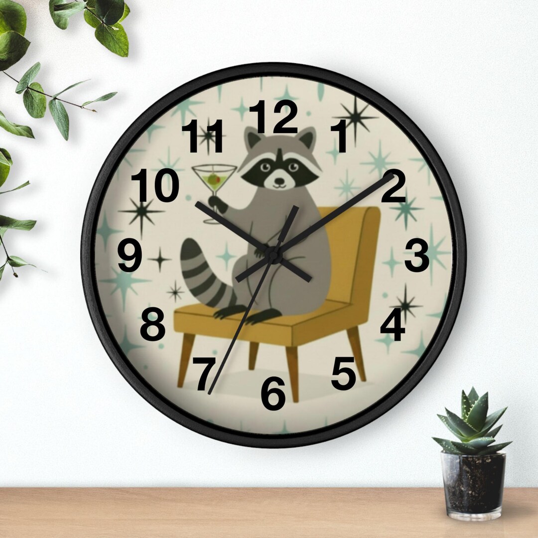 Mid Century Raccoon Wall Clock, Atomic Starburst Retro MCM Decor - Etsy