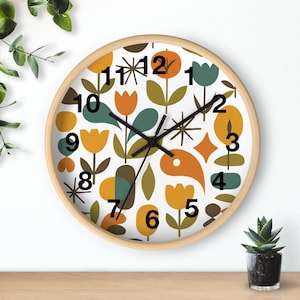 Boho Floral Wall Clock: Abstract Art Decor - 10&quot; Square