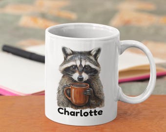 Mug personnalisé en forme de raton laveur : tasse en céramique avec nom personnalisé, cadeau pour amoureux des animaux