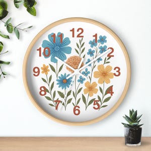 Wildflower Wall Clock: Cottagecore Floral Decor, Silent Mechanism
