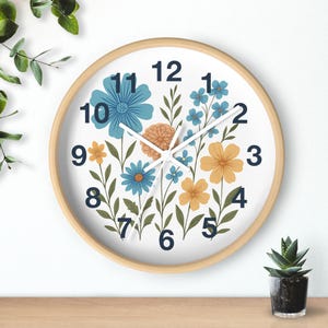 Baby Blue Wildflower Wall Clock, Floral Art Clock, Cottagecore Botanical Decor, Flower Clock, Gift for Garden Lover, Nature Home Decor