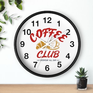 Coffee Lover Wall Clock: Wood Frame Kitchen Decor