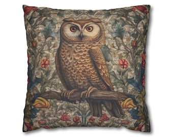 William Morris Inspired Owl Forest Decor Pillowcase, Cottagecore Owl Nature Lover Gift, Unique Woodland Theme, Case Only, Owl Decor