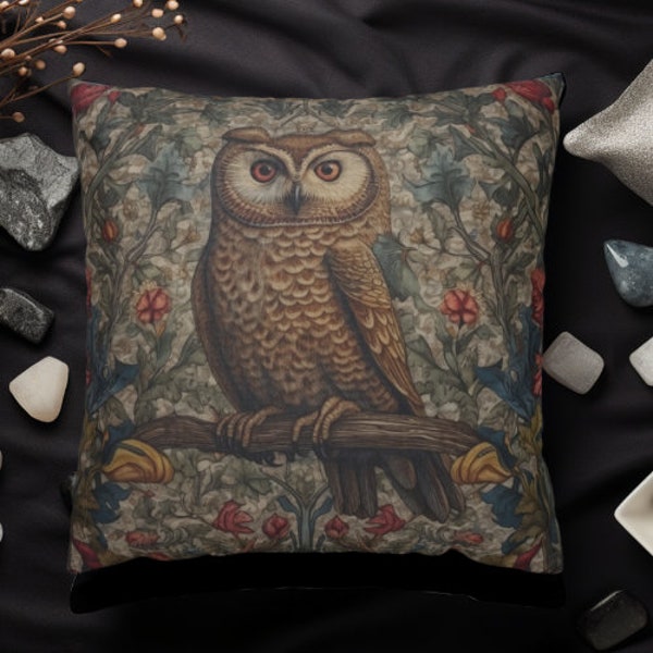 William Morris Inspired Owl Forest Decor Pillowcase, Cottagecore Owl Nature Lover Gift, Unique Woodland Theme, Case Only, Owl Decor