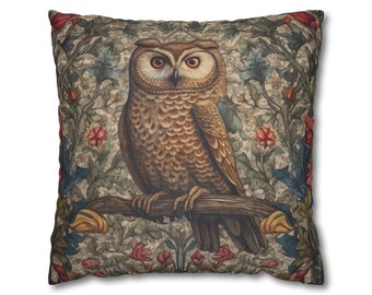 William Morris Inspired Owl Forest Decor Pillowcase, Cottagecore Owl Nature Lover Gift, Unique Woodland Theme, Case Only, Owl Decor