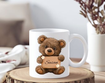 Personalized Teddy Bear Mug for Kids with Name, Personalized Gift for Kids, Ceramic Bear Mug, Baby Shower Gift, Cute Bear Coffee Mug