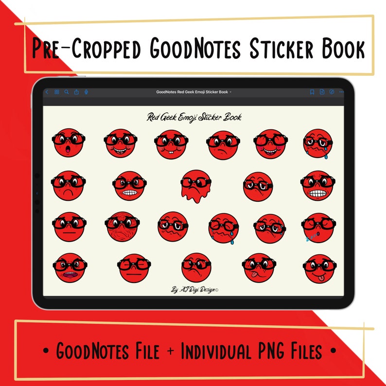 Geek, Nerd Emoji Clipart Stickers, Red With Glasses, Digital Smiley