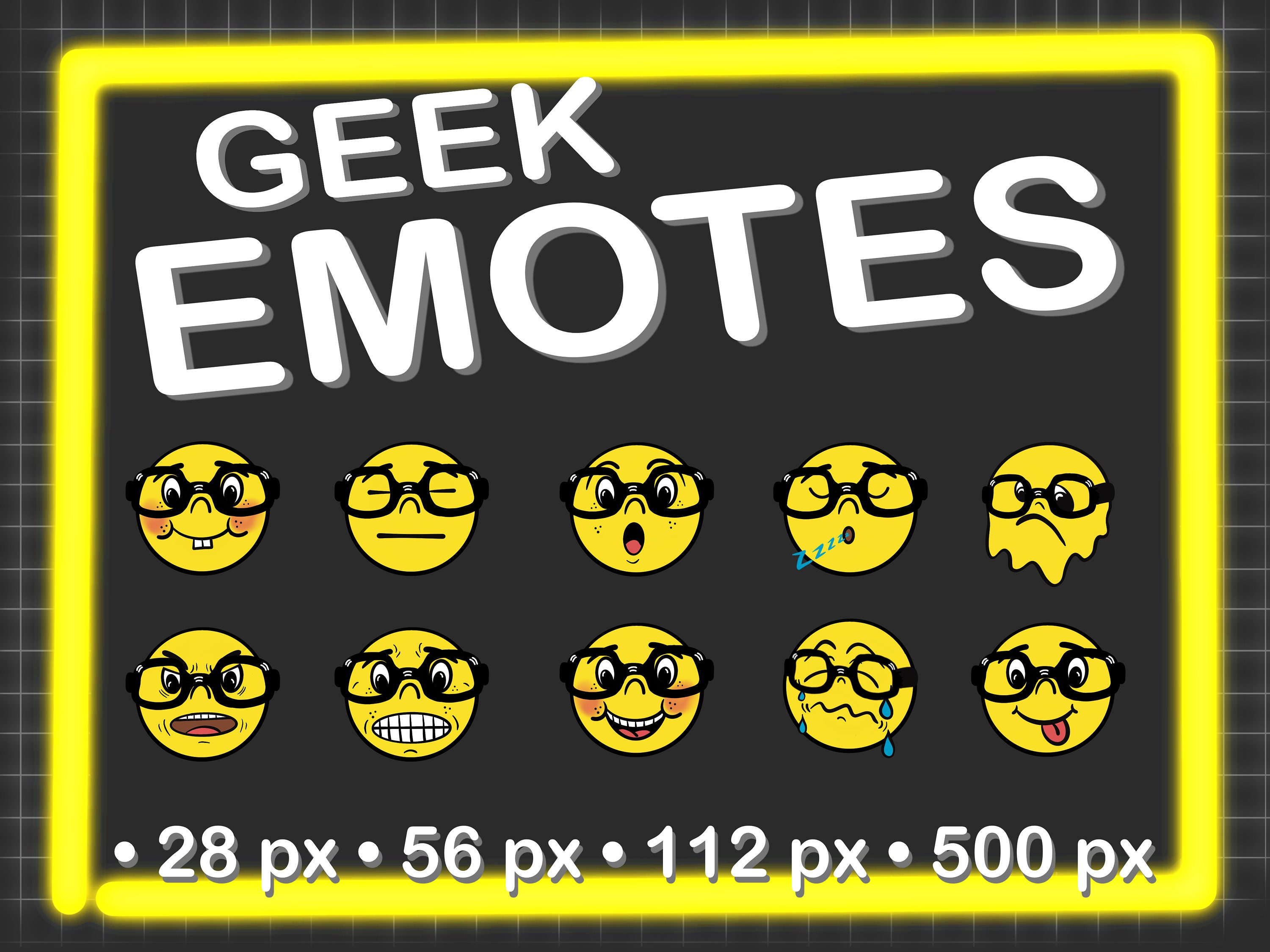 Geek Emoji Emotes, twitch emoji emotes, discord geek emotes, emote pack