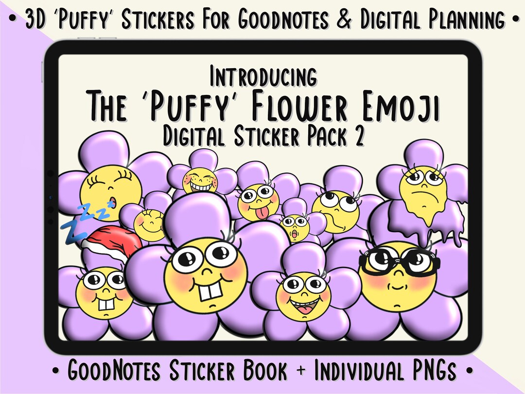 Puffy Goodnotes Flower Emoji Stickers, for Digital Journaling and