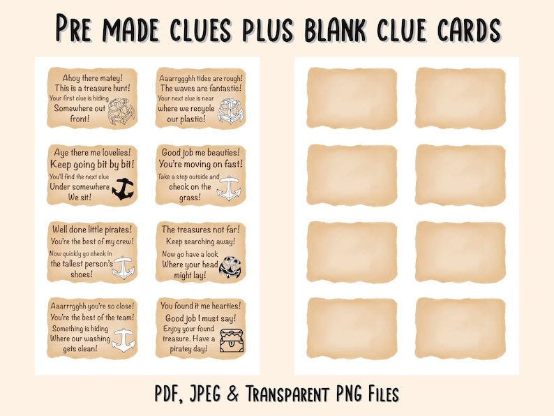 Pirate Treasure Hunt Clues. Printable Clues for Kids. A4. PDF, JPEG and ...