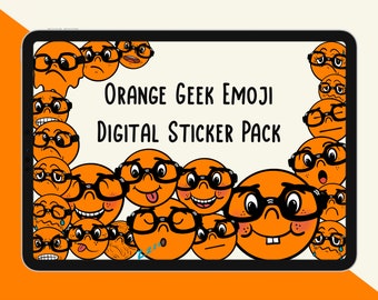 Good Notes Geek Emoji Clipart Nerd Stickers, Orange smiley face png stickers, PNG Notability Stickers, digital sticker book