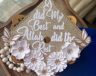 50 Personalized Muslim Graduation Cap | Quran Quotes Graduation Cap | Islamic graduation cap| Custom Gold Glitter Grad Cap