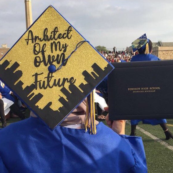 102 Architect of my own future graduation topper, architect of my own graduation cap, future architect graduation cap, skyline grad cap