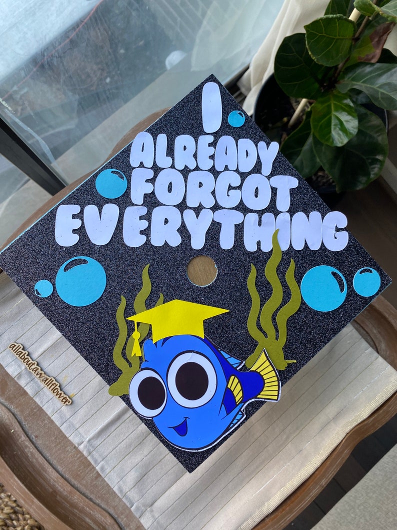 107 Nemo graduation topper, dory graduation cap, I already forgot everything graduation cap, fish grad cap, forgot everything grad topper afbeelding 4
