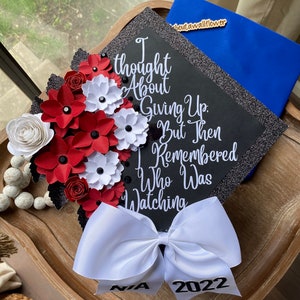 10 I Thought About Giving Up Graduation Cap topper, Graduation Flower Cap Topper, Grad quote Graduation Cap. Personalized Glitter Grad Cap