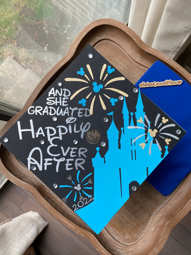 108 Disney graduation topper, Disney graduation cap, graduated happily ever after graduation cap, Disney fan graduation cap, custom grad cap image 5