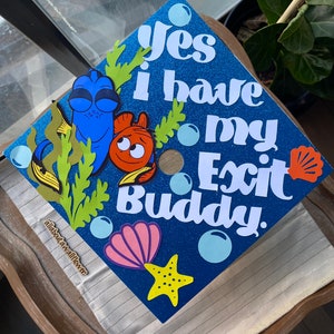 110 Nemo graduation topper, dory graduation cap, exit buddies graduation cap, best friends graduation caps, best friends grad topper image 7