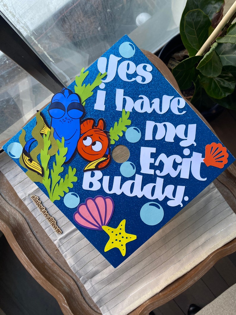 110 Nemo graduation topper, dory graduation cap, exit buddies graduation cap, best friends graduation caps, best friends grad topper image 7