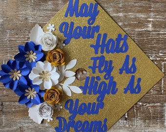 64 Custom personalized Graduation Cap topper, Flower Graduation cap, Flower Graduation topper,Personalized Graduation Cap, glitter grad cap