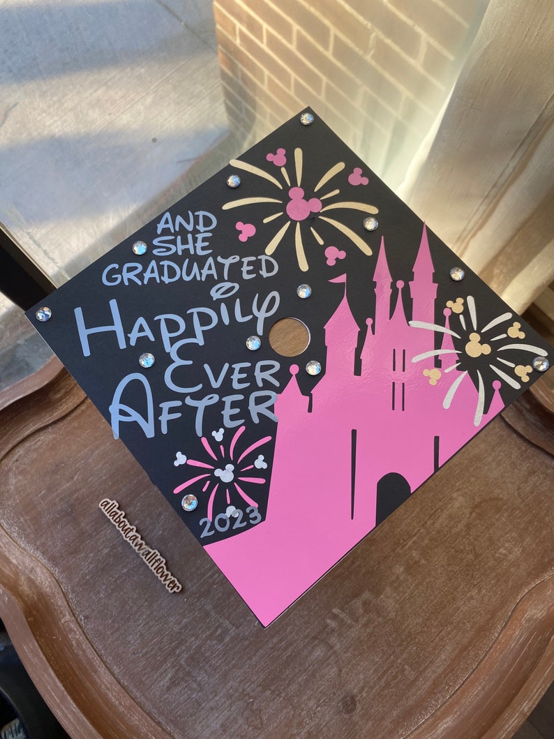 108 Disney graduation topper, Disney graduation cap, graduated happily ever after graduation cap, Disney fan graduation cap, custom grad cap image 7