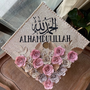 134 Personalized Muslim Alhamdulillah Graduation Cap | Quran Quotes Graduation Cap | Islamic graduation cap| Custom Glitter Grad Cap