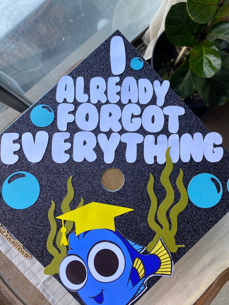 107 Nemo graduation topper, dory graduation cap, I already forgot everything graduation cap, fish grad cap, forgot everything grad topper afbeelding 7