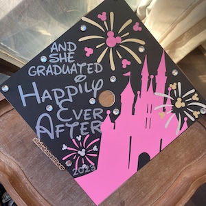 108 Disney graduation topper, Disney graduation cap, graduated happily ever after graduation cap, Disney fan graduation cap, custom grad cap image 9