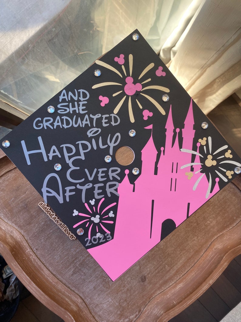 108 Disney graduation topper, Disney graduation cap, graduated happily ever after graduation cap, Disney fan graduation cap, custom grad cap image 9