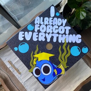 107 Nemo graduation topper, dory graduation cap, I already forgot everything graduation cap, fish grad cap, forgot everything grad topper afbeelding 6