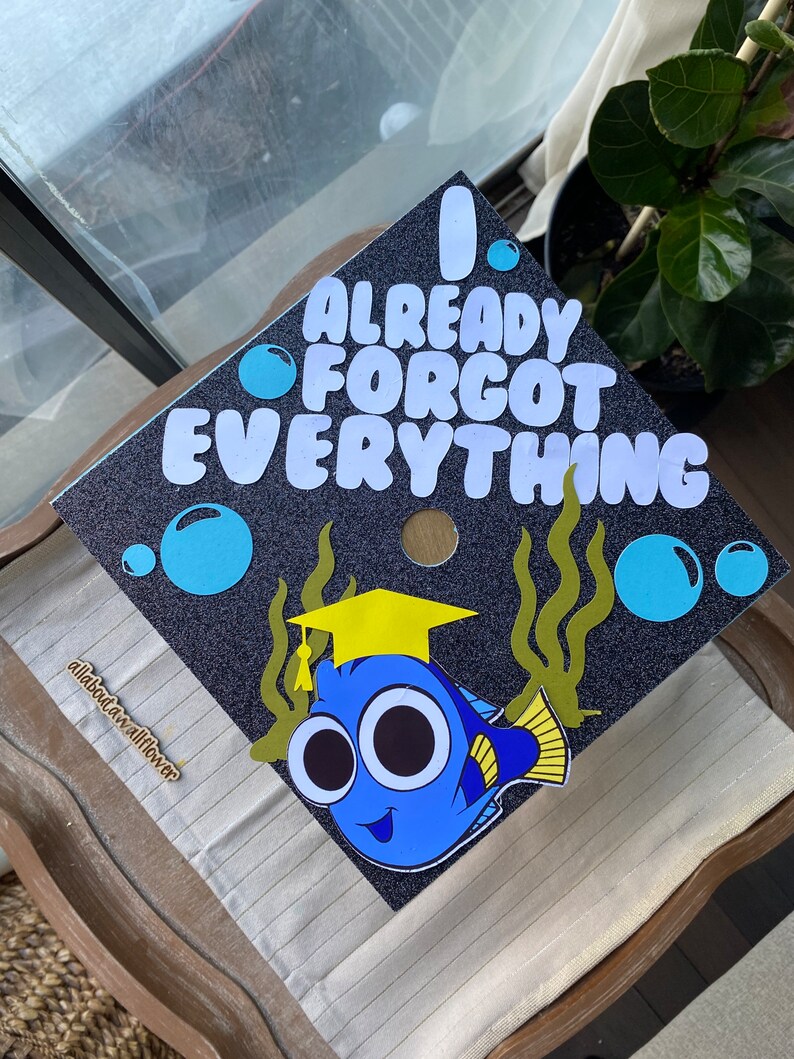 107 Nemo graduation topper, dory graduation cap, I already forgot everything graduation cap, fish grad cap, forgot everything grad topper afbeelding 6