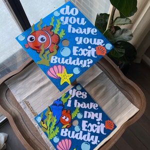 110 Nemo graduation topper, dory graduation cap, exit buddies graduation cap, best friends graduation caps, best friends grad topper image 1
