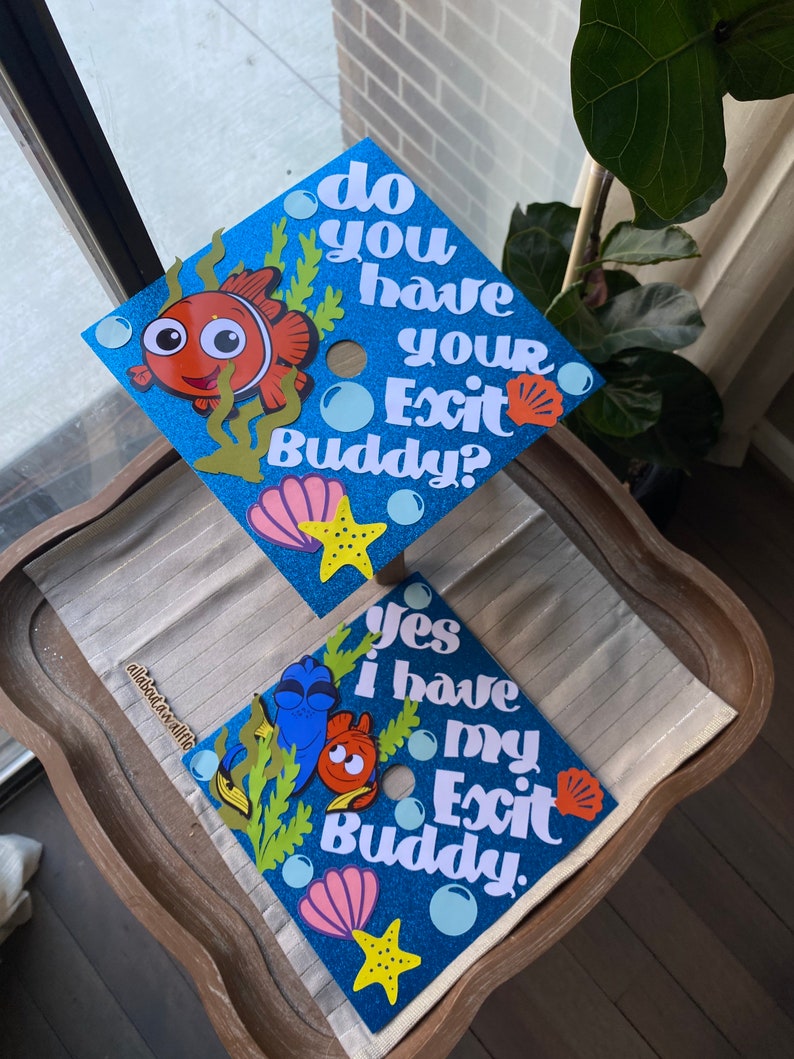 110 Nemo graduation topper, dory graduation cap, exit buddies graduation cap, best friends graduation caps, best friends grad topper image 1
