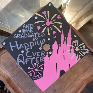 108 Disney graduation topper, Disney graduation cap, graduated happily ever after graduation cap, Disney fan graduation cap, custom grad cap image 6