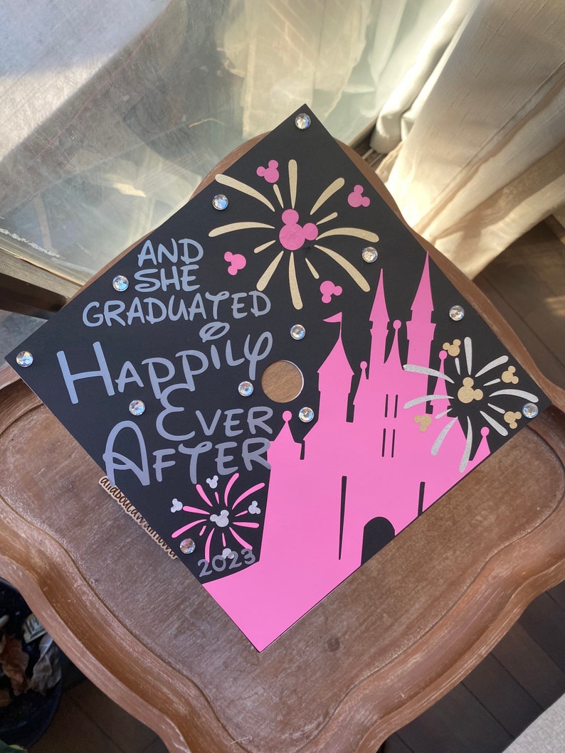 108 Disney graduation topper, Disney graduation cap, graduated happily ever after graduation cap, Disney fan graduation cap, custom grad cap image 6