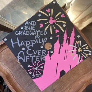 108 Disney graduation topper, Disney graduation cap, graduated happily ever after graduation cap, Disney fan graduation cap, custom grad cap image 10