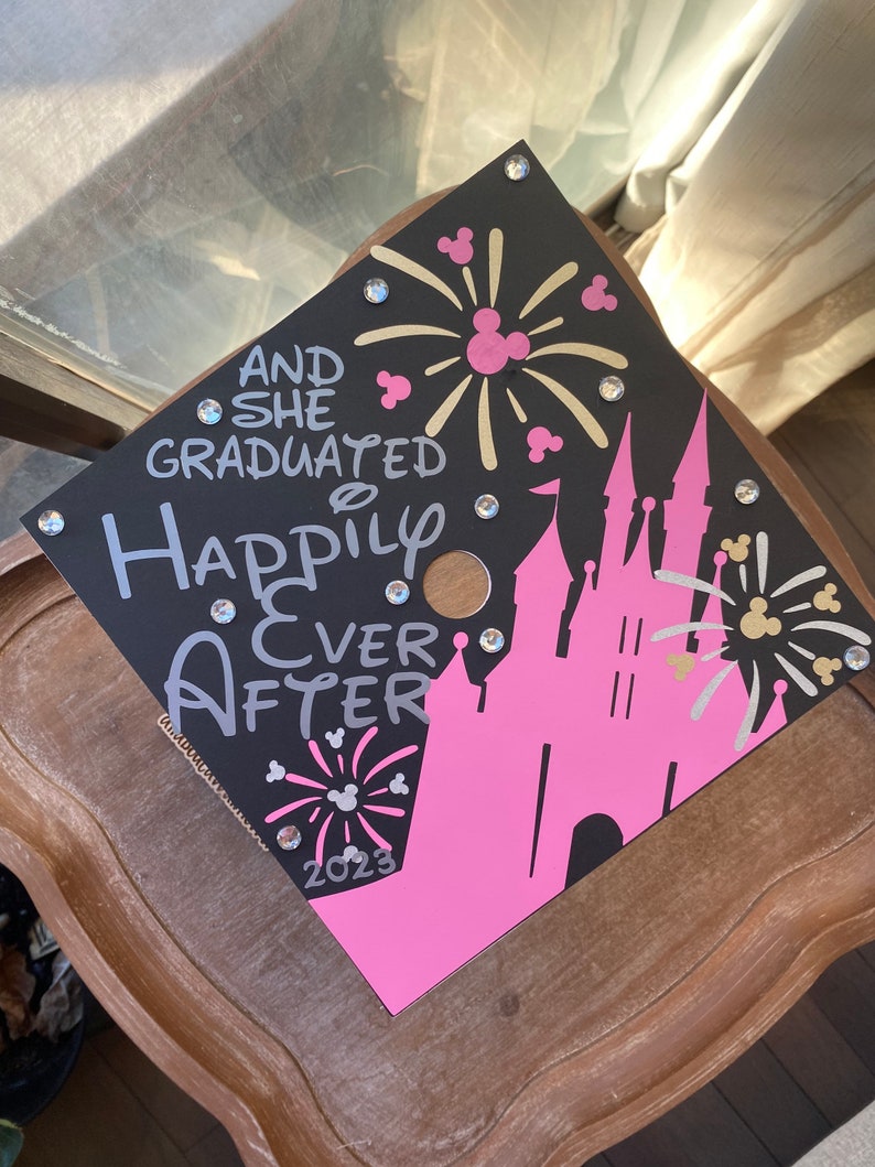 108 Disney graduation topper, Disney graduation cap, graduated happily ever after graduation cap, Disney fan graduation cap, custom grad cap image 10