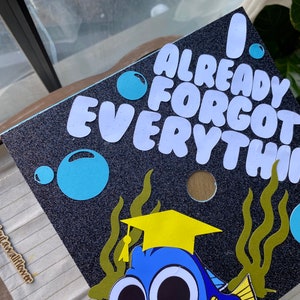 107 Nemo graduation topper, dory graduation cap, I already forgot everything graduation cap, fish grad cap, forgot everything grad topper afbeelding 8