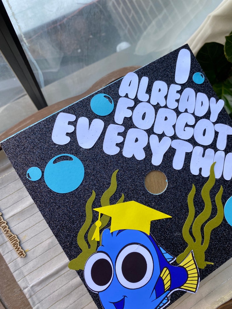 107 Nemo graduation topper, dory graduation cap, I already forgot everything graduation cap, fish grad cap, forgot everything grad topper afbeelding 8