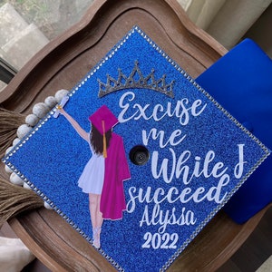 29 Excuse Me While I Succeed Graduation Cap topper, Grad Girl Graduation cap, Tiara  Grad topper,Personalized Grad Cap, Glitter Grad caps
