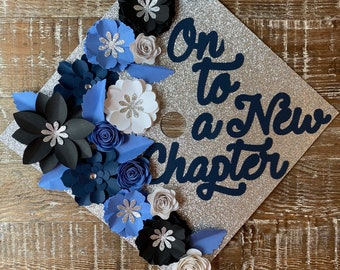 76 Custom personalized On to a new chapter Graduation Cap topper, Flower Graduation cap, Flower Graduation topper, Personalized Grad Cap
