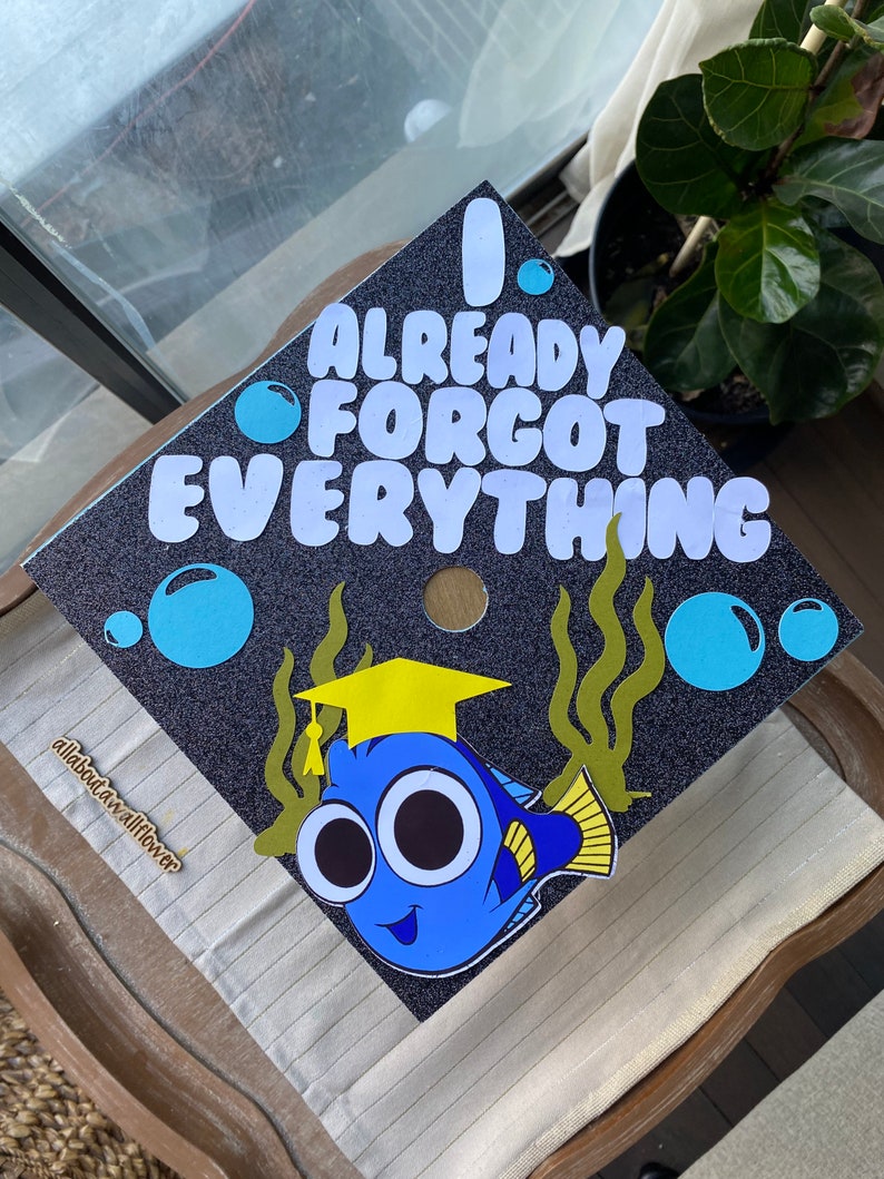 107 Nemo graduation topper, dory graduation cap, I already forgot everything graduation cap, fish grad cap, forgot everything grad topper afbeelding 1