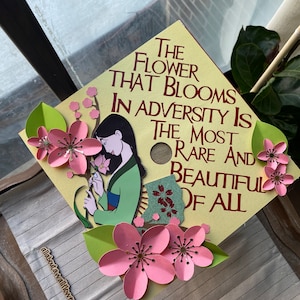105 Mulan graduation topper, Mulan graduation cap, cherry blossom flower graduation cap, Mulan graduation cap, Mulan graduation topper
