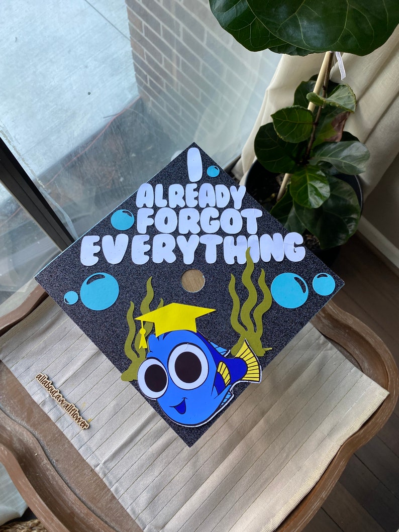 107 Nemo graduation topper, dory graduation cap, I already forgot everything graduation cap, fish grad cap, forgot everything grad topper afbeelding 10