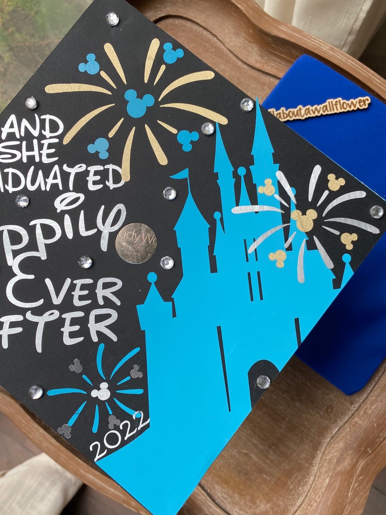 108 Disney graduation topper, Disney graduation cap, graduated happily ever after graduation cap, Disney fan graduation cap, custom grad cap image 2