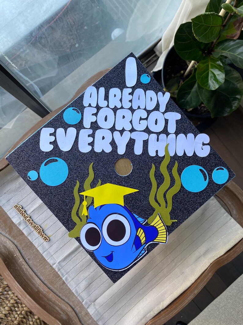 107 Nemo graduation topper, dory graduation cap, I already forgot everything graduation cap, fish grad cap, forgot everything grad topper afbeelding 9