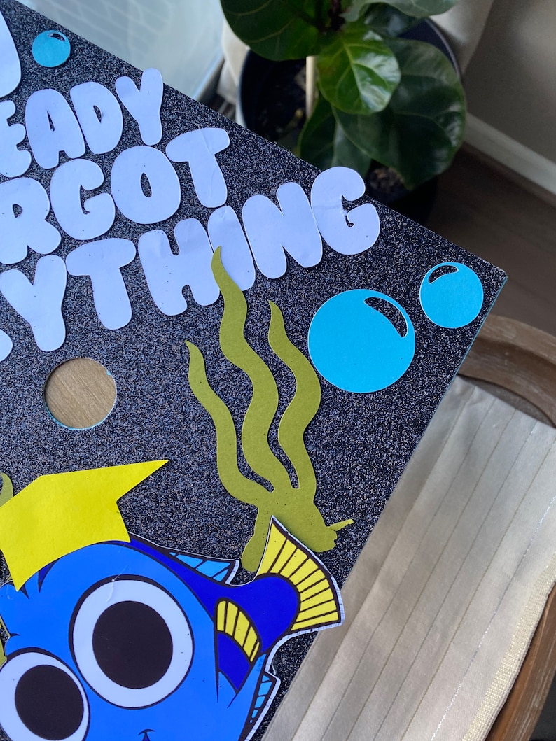 107 Nemo graduation topper, dory graduation cap, I already forgot everything graduation cap, fish grad cap, forgot everything grad topper afbeelding 3