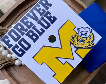 28 Forever Go Blue Michigan graduation topper, Maize and blue graduation cap, Wolverine grad cap, UofM graduation cap, Michigan grad cap